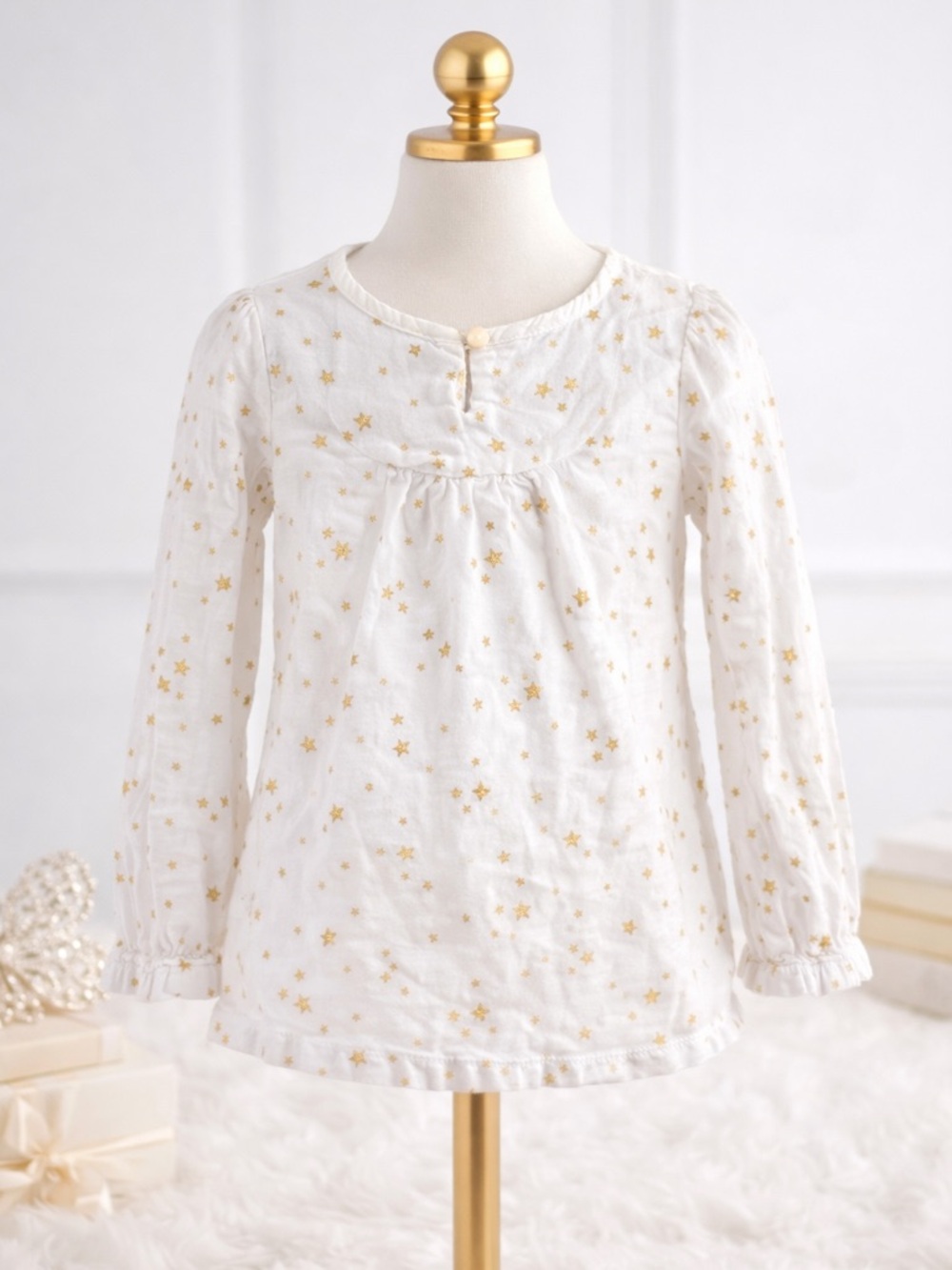 OshKosh‎ B’gosh Gold Star Toddler Top 4T | White Long Sleeve Girls Shirt